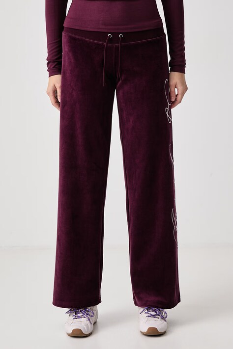 Juicy Couture Donji dio trenirke za žene s pamukom SCRIPT REBELLE OG STRAIGHT bordo visoki struk JCWBJ226319