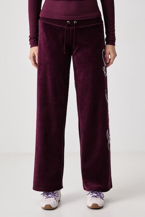 Juicy Couture Teplákové nohavice dámske s bavlnou SCRIPT REBELLE OG STRAIGHT burgundské low waist JCWBJ226319