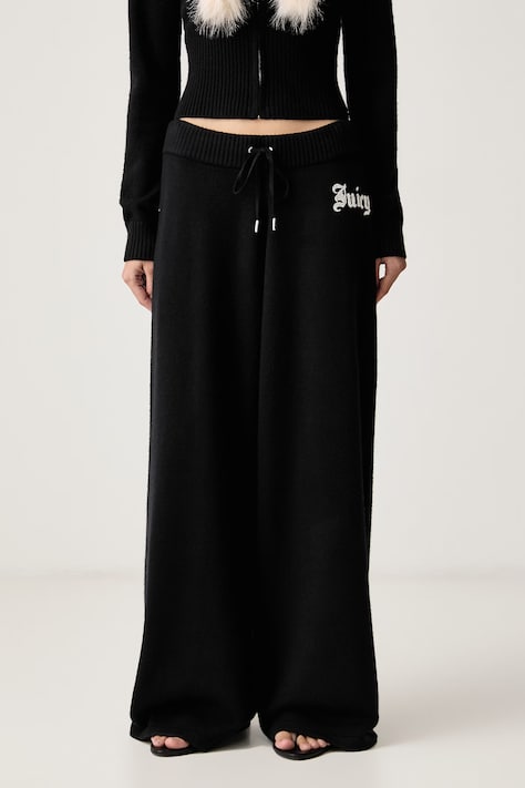Juicy Couture Donji dio trenirke za žene s viskozom KNIT JUICY DIAMANTE crni srednje visoki struk JCWBJ226310