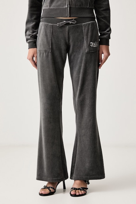 Juicy Couture Nohavice flare dámske s bavlnou REGAL REBELLE CAISA ULTRA LOW RISE zelené low waist JCGBJ226012