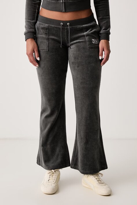 Juicy Couture Spodnie flare damskie z bawełną REGAL REBELLE CAISA ULTRA LOW RISE zielone low waist JCGBJ226012