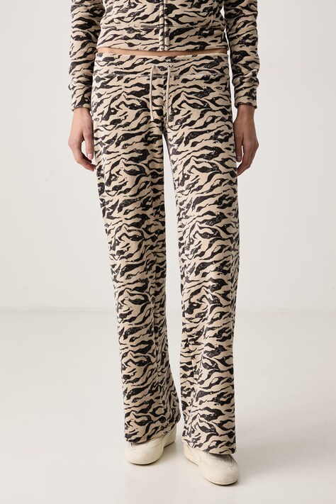 Juicy Couture Pantaloni straight da donna con cotone CAMO ZEBRA WASHED OG STRAIGHT beige low waist JCDBJ126962A