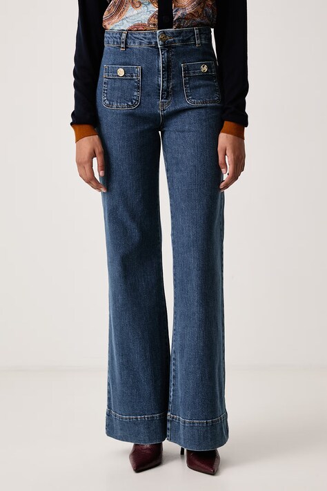 Lola Casademunt Jeansy flare damskie granatowe MF2614009