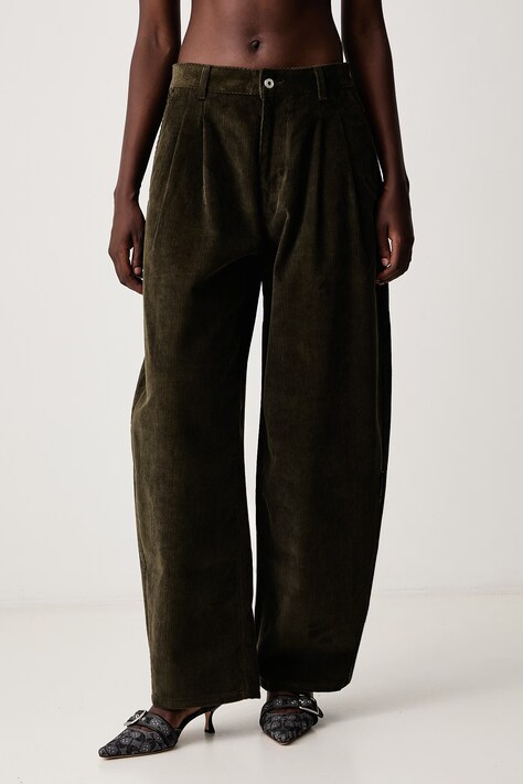 Off-White Corduroy Balloon панталон от джинс дамски зелен с висока талия 2FH00539B