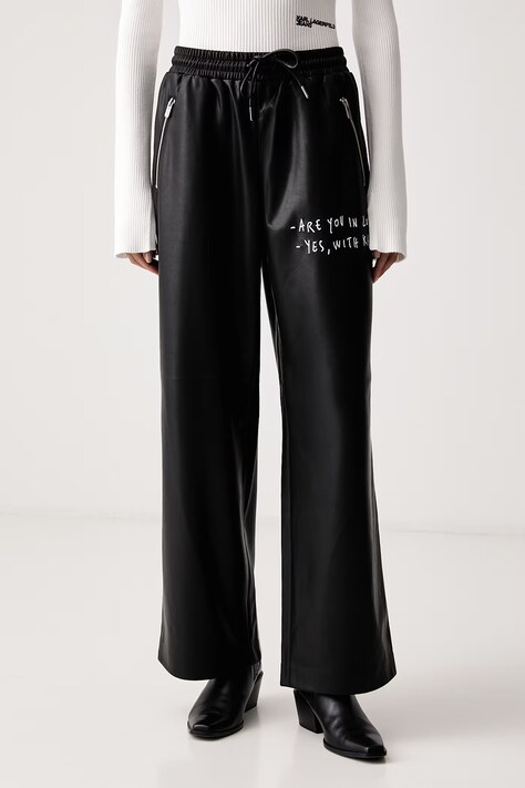 Karl Lagerfeld Jeans Hlače za žene od imitacije kože x Pietro Terzini crne B4W10058