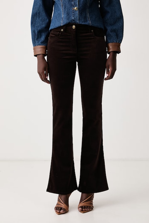 Luisa Spagnoli Spodnie flare damskie welurowe Olivetano brązowe regular waist 543508