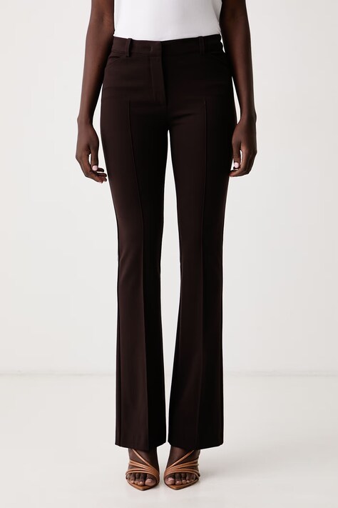 Luisa Spagnoli Spodnie flare damskie z wiskozą Octavia brązowe regular waist 543893