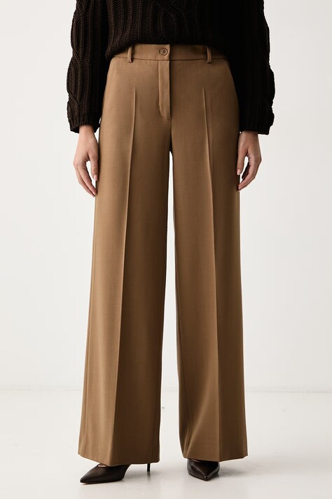 Luisa Spagnoli Spodnie damskie z wełną Occulto brązowe regular waist 543778