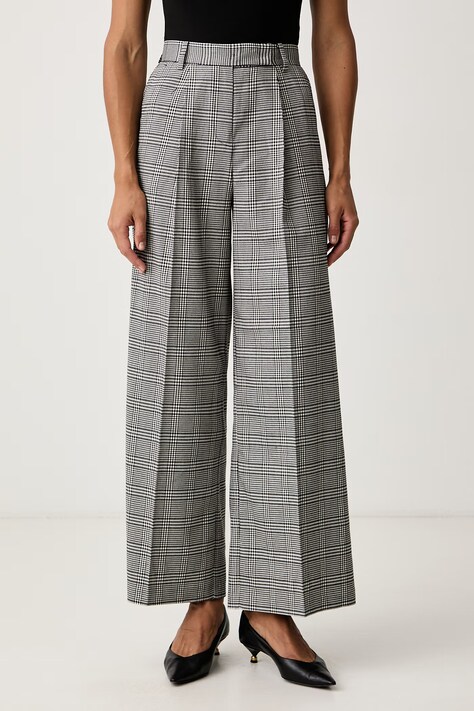 Karl Lagerfeld Spodnie straight damskie z dodatkiem wełny czarne high waist B4W10060