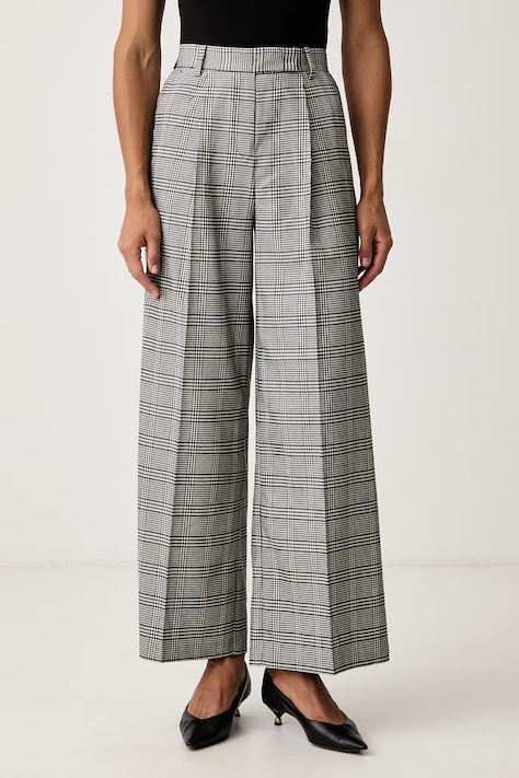 Karl Lagerfeld Spodnie straight damskie z dodatkiem wełny czarne high waist B4W10060