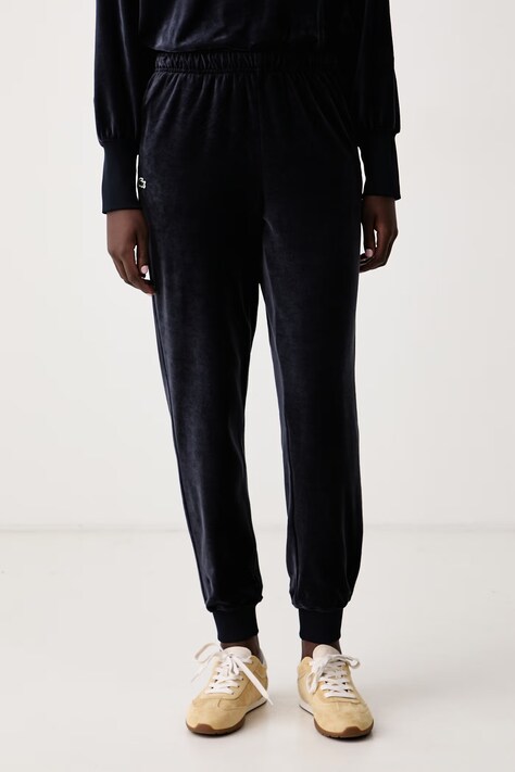 Lacoste Spodnie dresowe damskie z bawełną granatowe regular waist XF0209