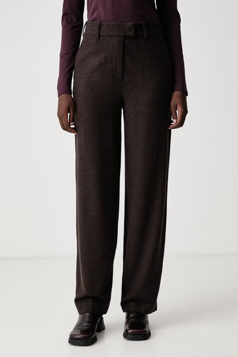 Marc O'Polo Spodnie damskie z dodatkiem wełny brązowe high waist 5000016328