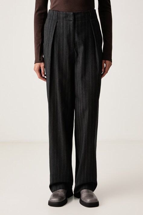 Marc O'Polo Spodnie garniturowe damskie z wełną szare high waist 5000015534