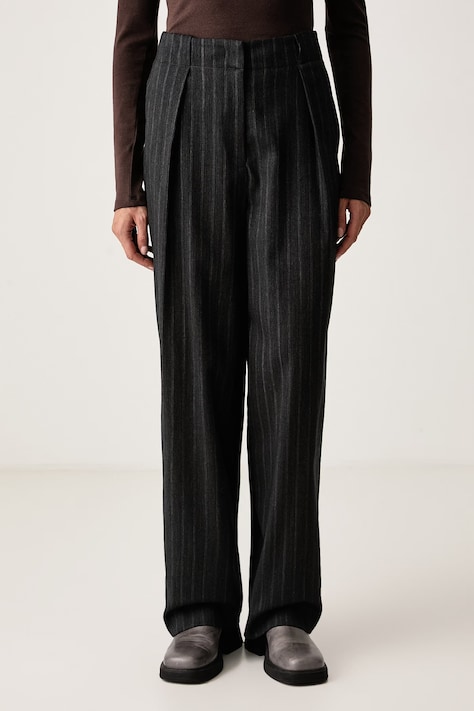 Marc O'Polo Spodnie garniturowe damskie z wełną szare high waist 5000015534