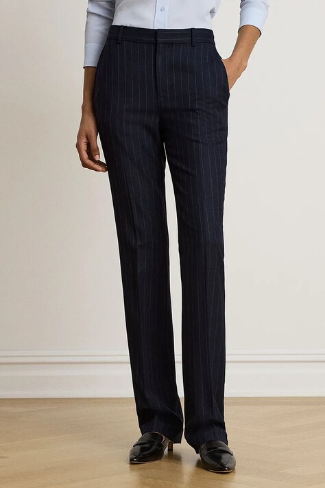 Lauren Ralph Lauren Spodnie straight damskie z dodatkiem wełny granatowe high waist 200B32857