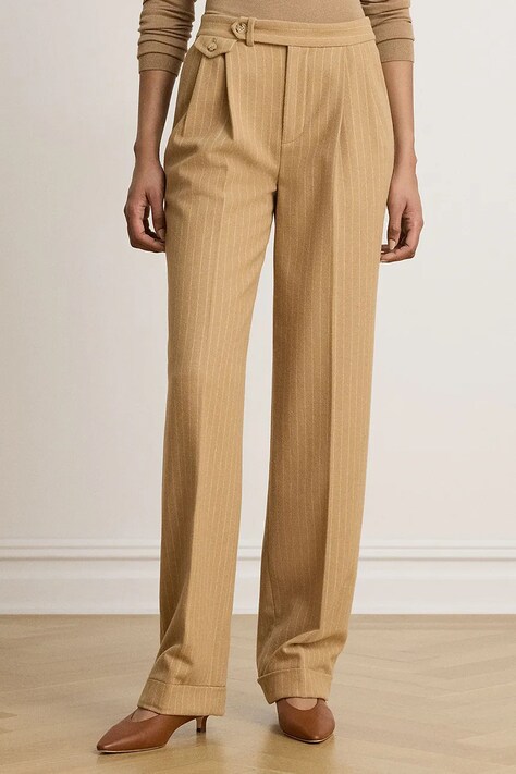 Lauren Ralph Lauren Spodnie garniturowe damskie z wełną brązowe high waist 200B27691