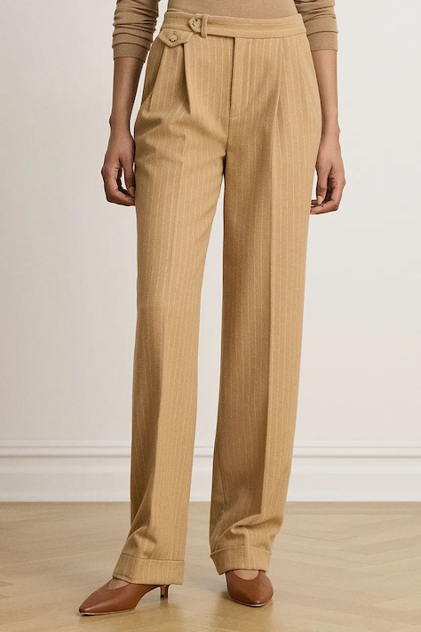 Lauren Ralph Lauren Spodnie garniturowe damskie z wełną brązowe high waist 200B27691