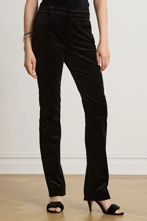 Lauren Ralph Lauren Spodnie straight damskie bawełniane z elastanem czarne high waist 200B32928