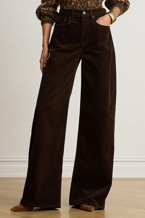 Lauren Ralph Lauren Spodnie wide leg damskie z kaszmirem brązowe high waist 200B34256
