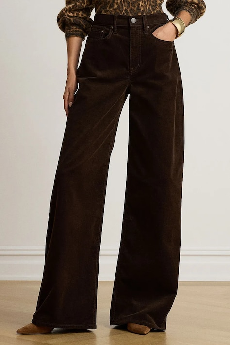 Lauren Ralph Lauren Spodnie wide leg damskie z kaszmirem brązowe high waist 200B34256
