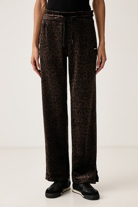 DKNY Spodnie dresowe damskie welurowe brązowe high waist DP6P3985