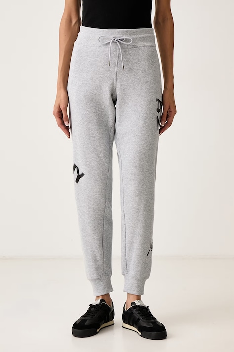 DKNY Spodnie dresowe damskie z bawełną szare regular waist DP6P3959