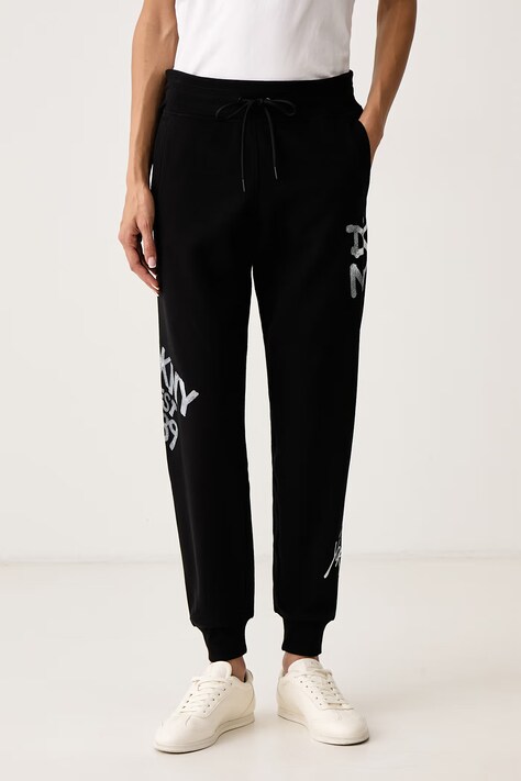 DKNY Spodnie dresowe damskie z bawełną czarne regular waist DP6P3959