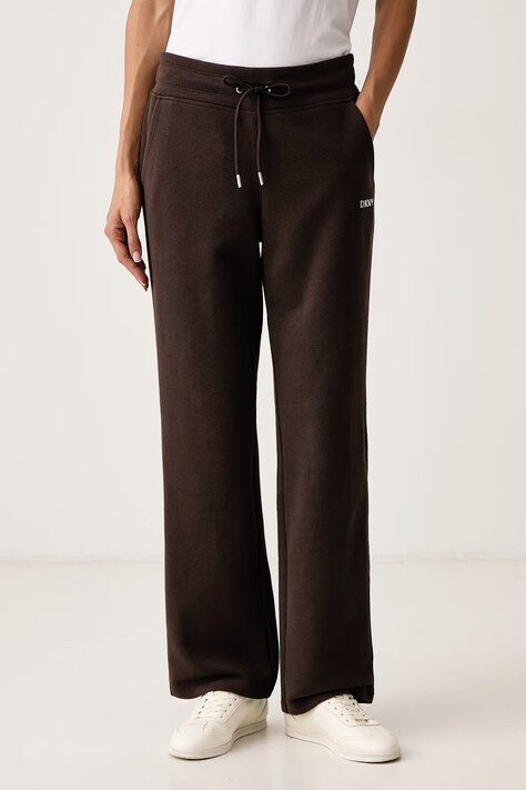 DKNY Spodnie dresowe damskie z bawełną brązowe regular waist DP6P3801