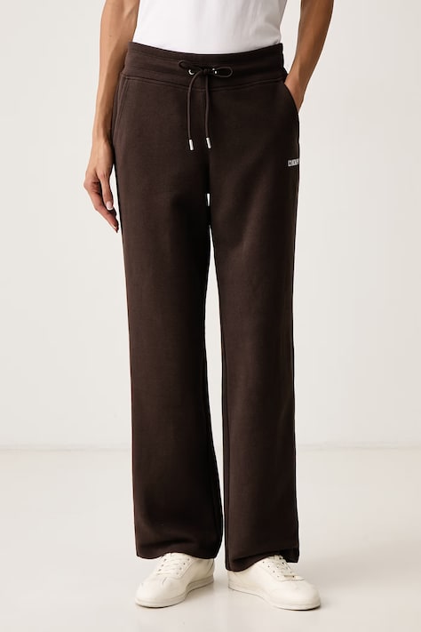 DKNY Spodnie dresowe damskie z bawełną brązowe regular waist DP6P3801