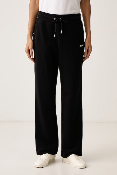DKNY Spodnie dresowe damskie z bawełną czarne regular waist DP6P3801