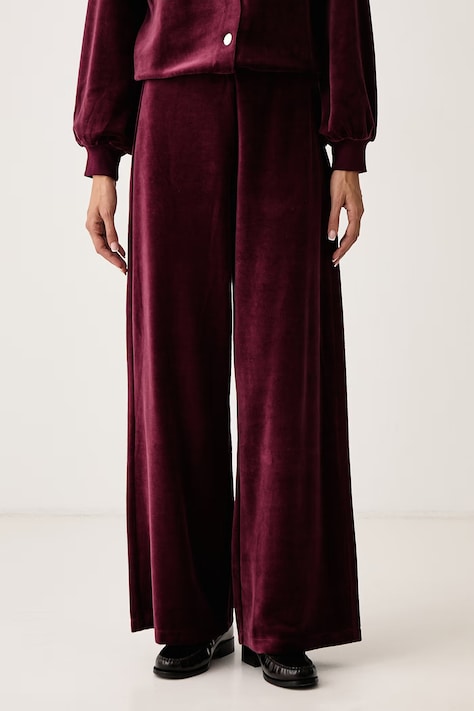 DKNY Spodnie dresowe damskie welurowe bordowe high waist DJ6P3184