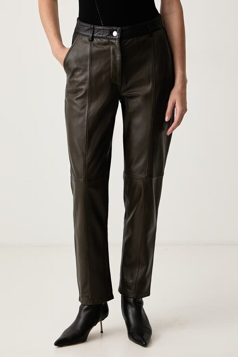 Max&Co. Spodnie damskie skórzane FACELLA brązowe high waist 2626436023200