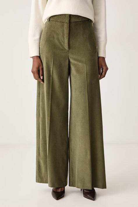Max&Co. Spodnie wide leg damskie z bawełną CANE zielone high waist 2626136024200