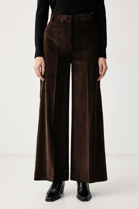 Max&Co. Spodnie wide leg damskie z bawełną CANE brązowe high waist 2626136024200