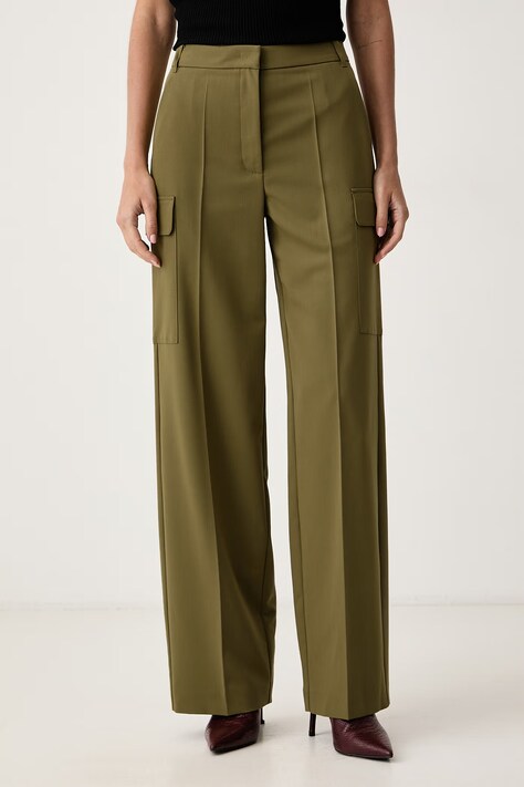 Patrizia Pepe Spodnie cargo damskie z wiskozą zielone high waist 2P0040 A498