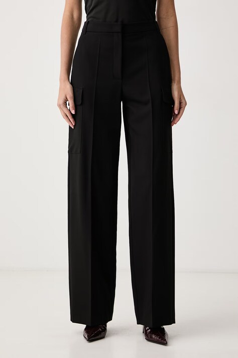 Patrizia Pepe Spodnie cargo damskie z wiskozą czarne high waist 2P0040 A498