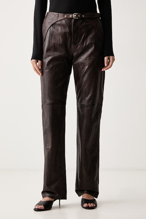 Max&Co. Spodnie damskie skórzane MCLQUASAR brązowe regular waist 2628436011200