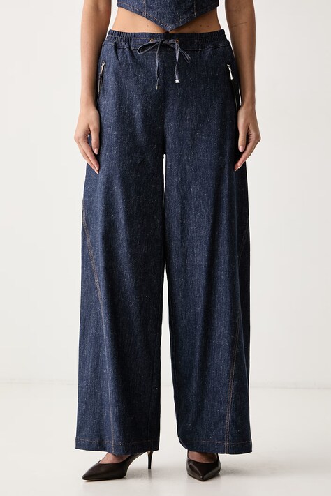 Max&Co. Spodnie damskie z lnem AGGRAVI granatowe high waist 2626136091200