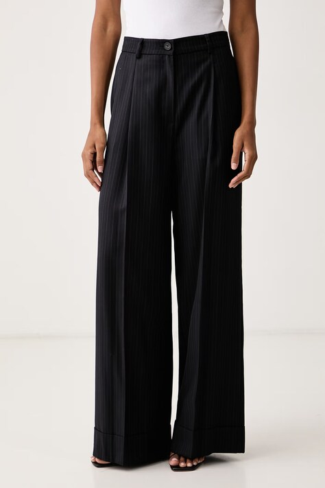 ViCOLO Spodnie wide leg damskie z dodatkiem wełny granatowe high waist TAC0218