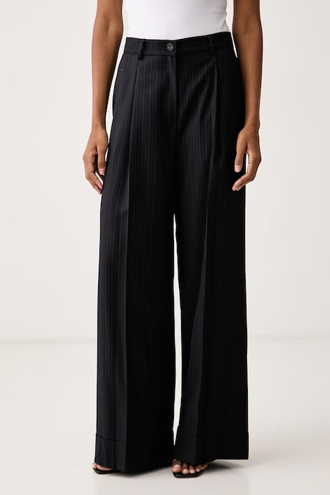 ViCOLO Spodnie wide leg damskie z dodatkiem wełny granatowe high waist TAC0218
