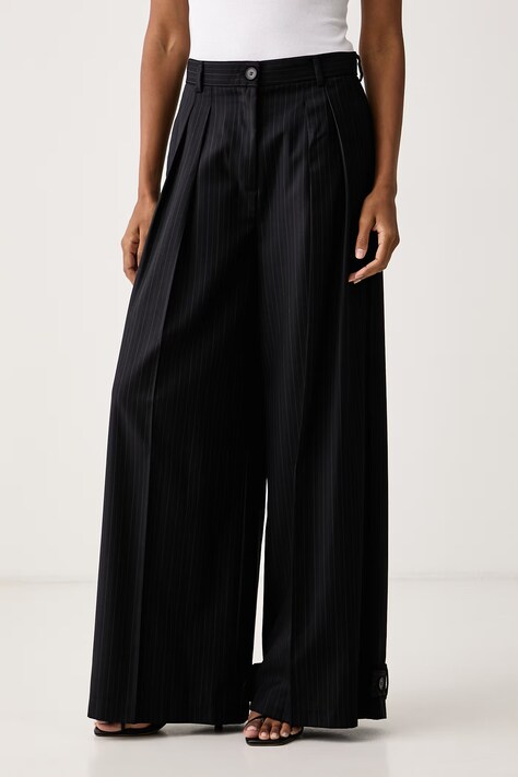 ViCOLO Spodnie straight damskie z dodatkiem wełny granatowe high waist TAC0108