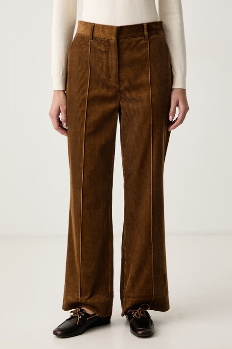 Barbour Spodnie damskie sztruksowe Emmy brązowe high waist LTR0437