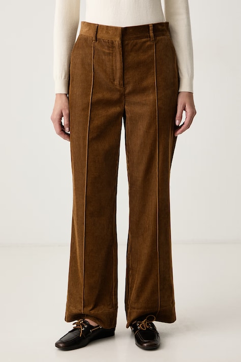 Barbour Spodnie damskie sztruksowe Emmy brązowe high waist LTR0437