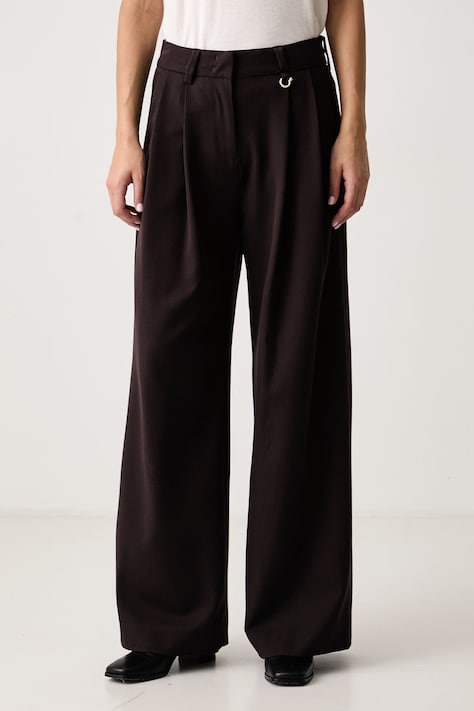 Just Cavalli Spodnie wide leg damskie z wiskozą brązowe high waist 81PAA1B2 N0758