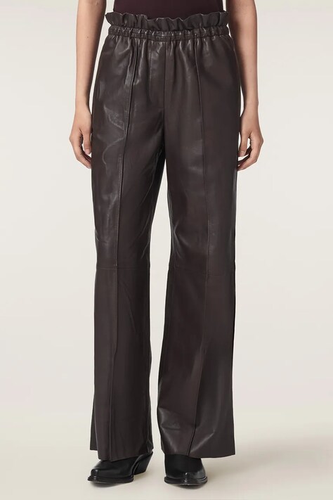 AllSaints Spodnie damskie skórzane FRAN brązowe regular waist W014TF