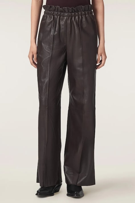 AllSaints Spodnie damskie skórzane FRAN brązowe regular waist W014TF