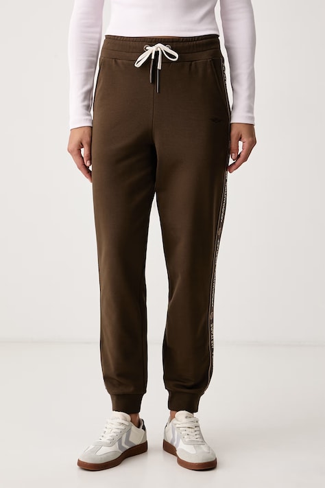 Aeronautica Militare Spodnie dresowe damskie bawełniane z elastanem brązowe regular waist PF1030DF00685