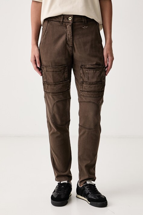 Aeronautica Militare Spodnie cargo z lyocellem brązowe high waist PA1728DCT04372