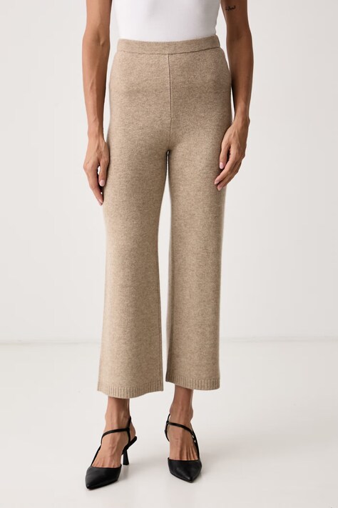 iBlues Spodnie damskie z dodatkiem wełny IBLFAVILLA beżowe high waist 2627336012200