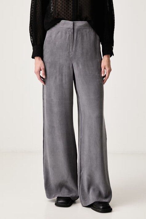 iBlues spodnie straight damskie z lyocellem IBLQUINTO szare high waist 2627136211200